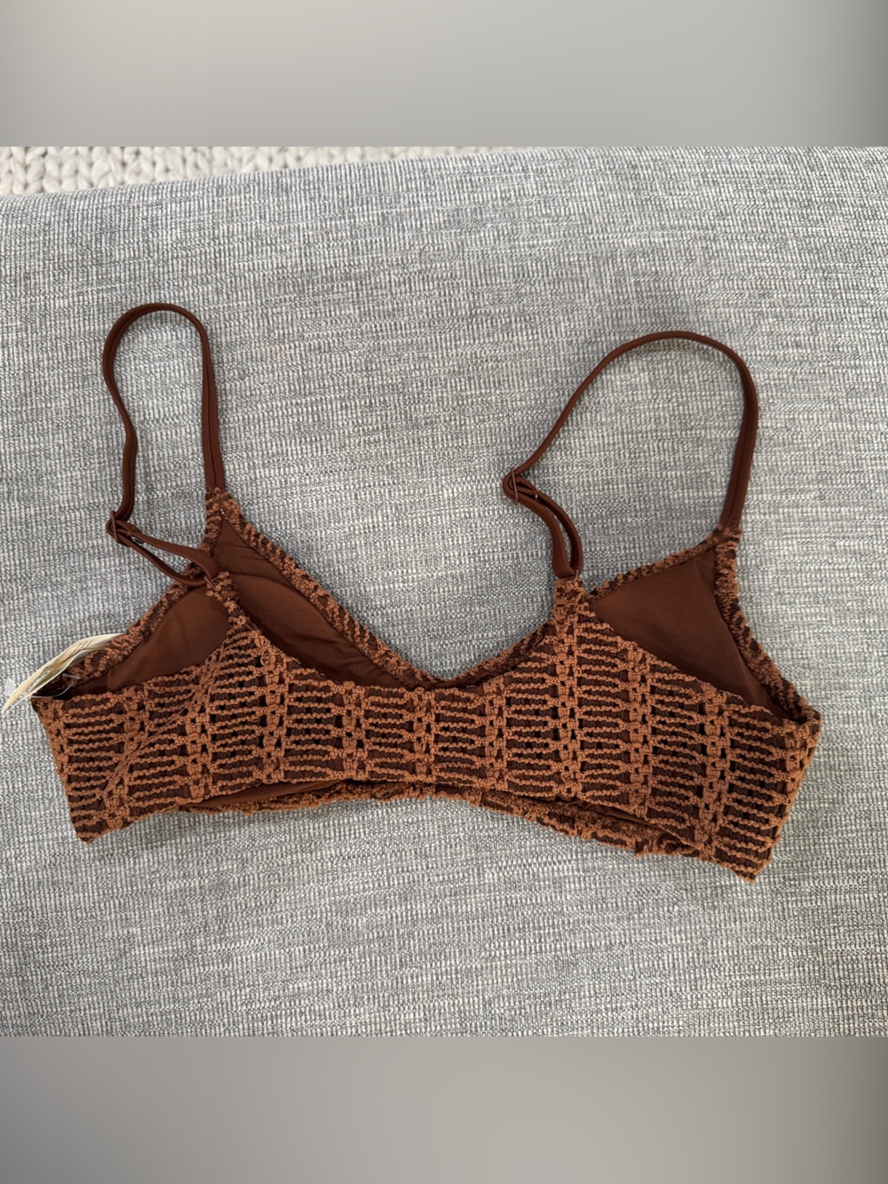 aerie Voop Brown Crochet Bikini Top, NWT, size Medium - Picture 2 of 2